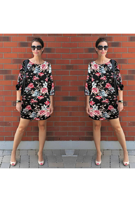 Kadın Uzun Kollu Bisiklet Yaka Dalgıç Mini Boy Elbise