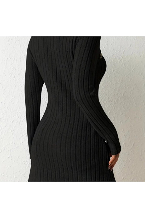 Kadın Uzun Kollu Derin Kare Yaka Düğme Detay şardonlu Kaşkorse Kruvaze Bluz