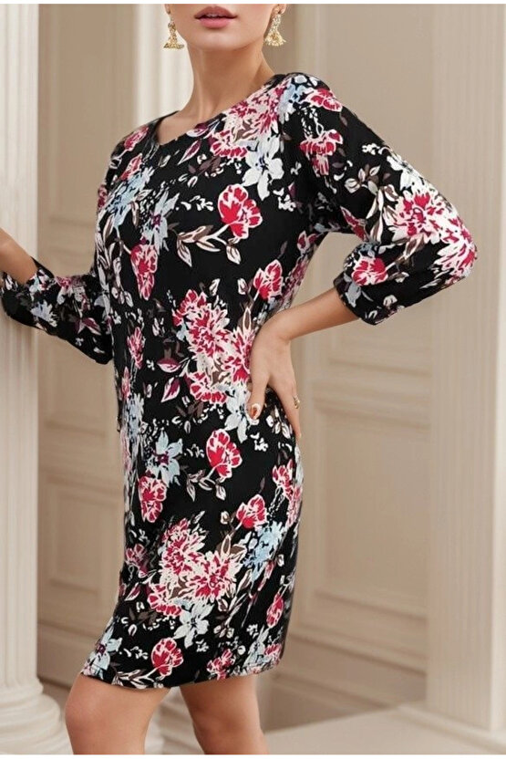 Kadın Uzun Kollu Bisiklet Yaka Dalgıç Mini Boy Elbise