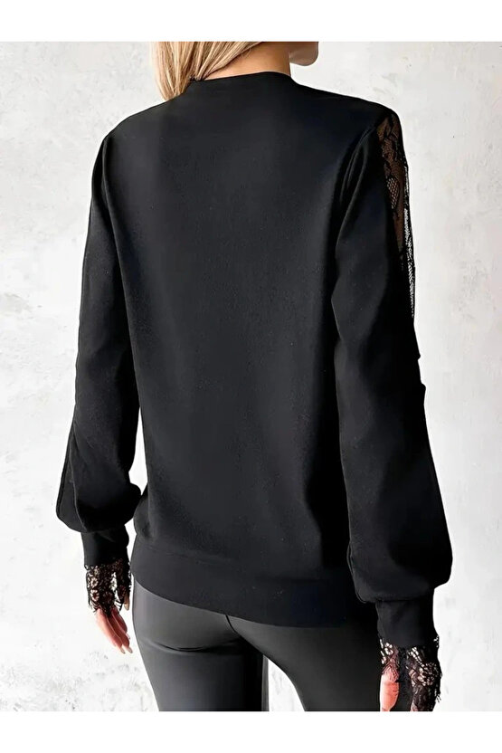 Kadın Uzun Kollu Damla Detaylı Viskon Iki Iplik Bluz