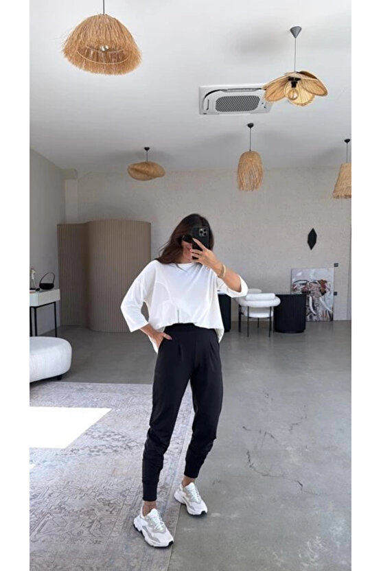 Kadın Scuba Modal Paça Manşet Pileli Pantolun