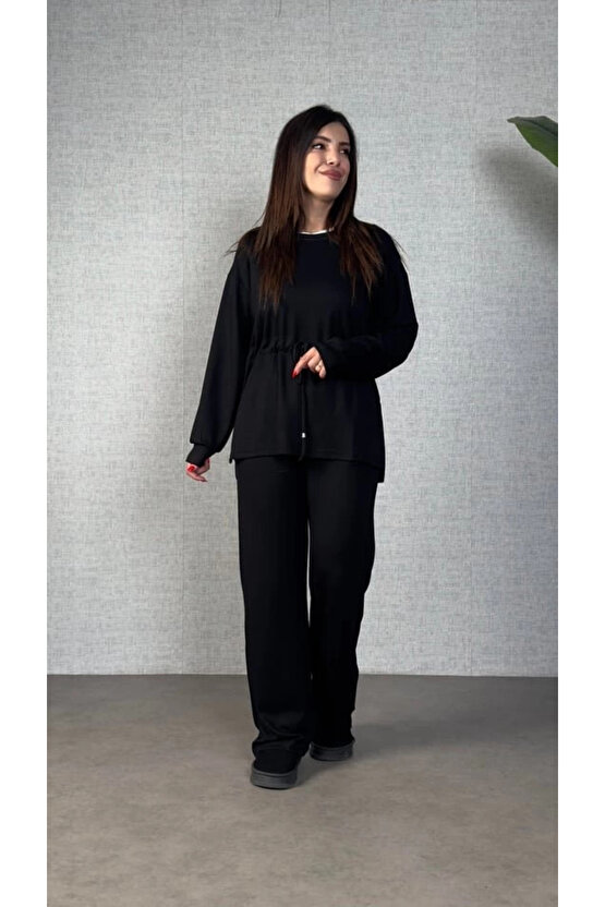 Kadın Uzun Kollu Yaka Ve Büzgü Detay Tunik Ve Pantolon Ikili Takım