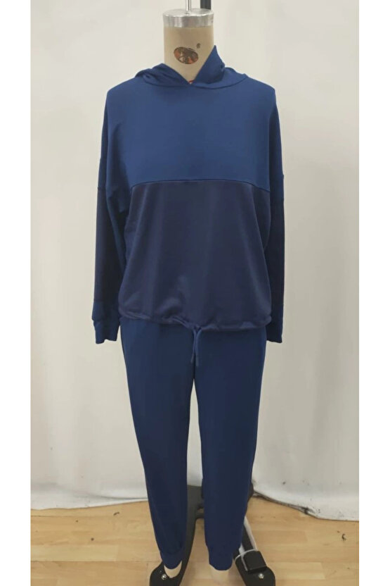 Kadın Uzun Kollu Kapşonlu Viskon Iki Iplik Bluz Ve Pantolon Ikili Takım