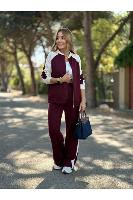 EQURİ Kadın Hakim Yaka şerit Detay Hırka Ve Bol Paça Pantolon Ikili Takım
