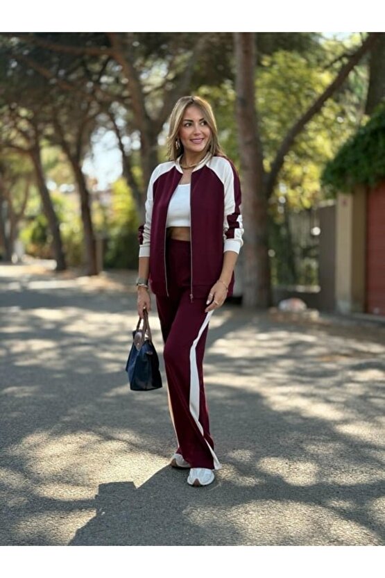 EQURİ Kadın Hakim Yaka şerit Detay Hırka Ve Bol Paça Pantolon Ikili Takım
