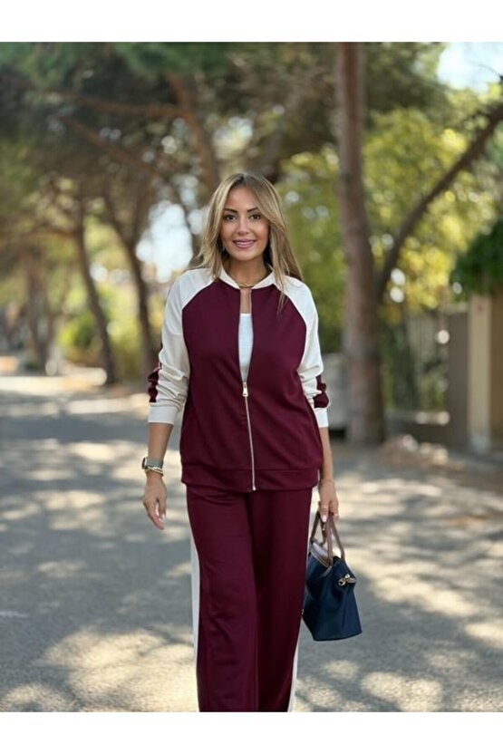 EQURİ Kadın Hakim Yaka şerit Detay Hırka Ve Bol Paça Pantolon Ikili Takım