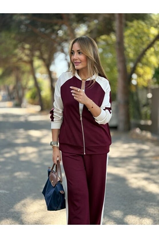 EQURİ Kadın Hakim Yaka şerit Detay Hırka Ve Bol Paça Pantolon Ikili Takım
