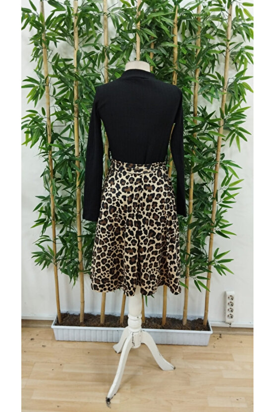 EQURİ Kadın Uzun Kollu Balıkçı Yaka Belden Bağlamalı üst Kaşkorse Eteği Dalgıç Elbise