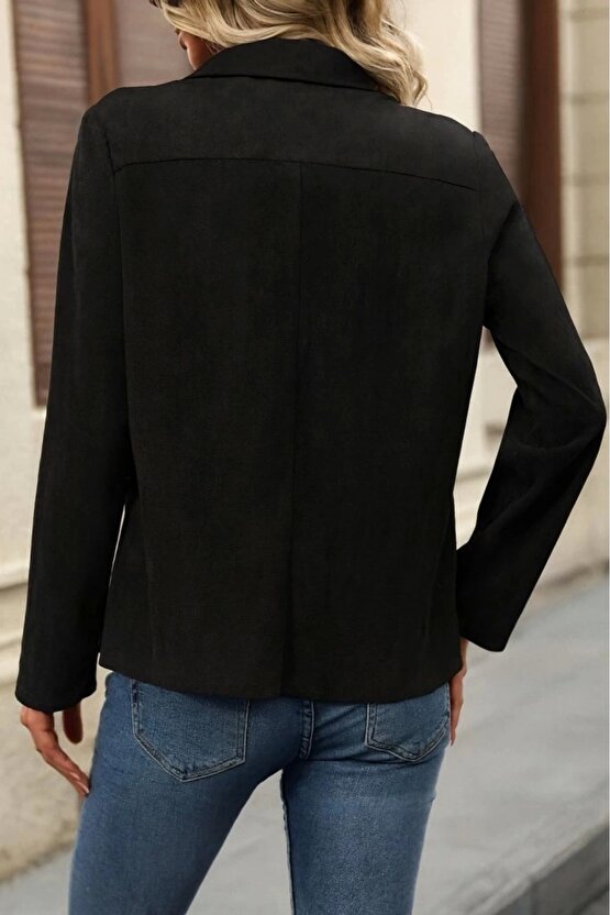 Kadın Uzun Kollu önü Açık Yakalı Süet Ceket