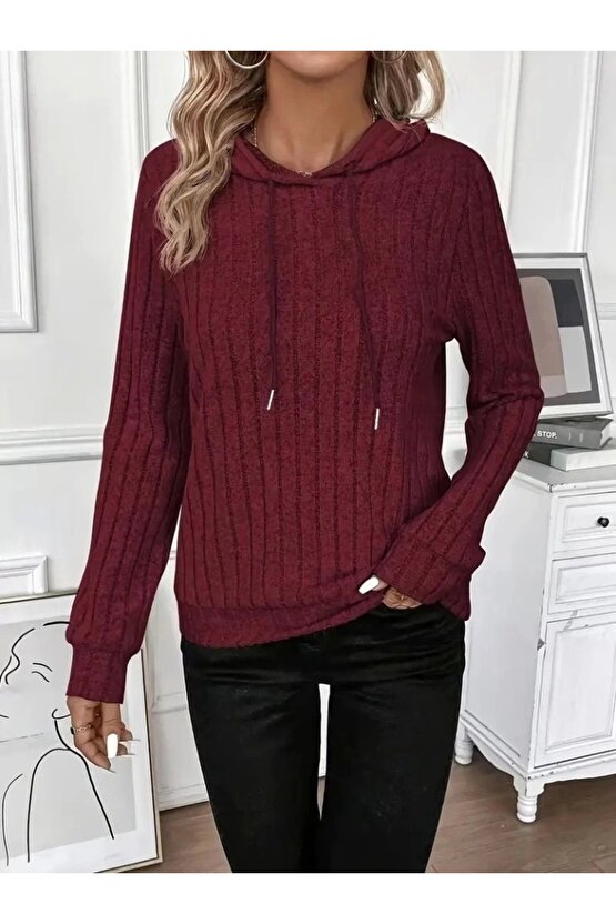 Kadın Uzun Kollu Kapşonlu Bağcıklı şardonlu Kaşkorse Bluz
