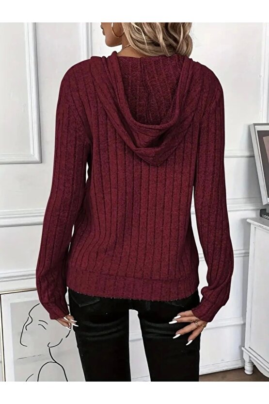 Kadın Uzun Kollu Kapşonlu Bağcıklı şardonlu Kaşkorse Bluz