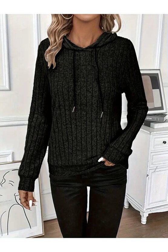 EQURİ Kadın Uzun Kollu Kapşonlu Bağcıklı şardonlu Kaşkorse Bluz