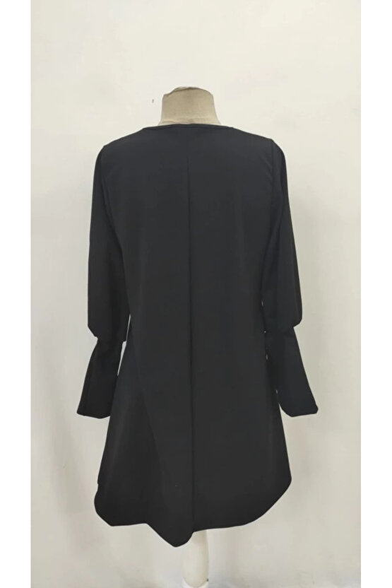 Kadın Uzun Kollu V Yakalı Kısa Ithal Krep Elbise