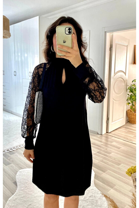 Kadın Uzun Kollu Damla Detaylı Sandy Mini Elbise