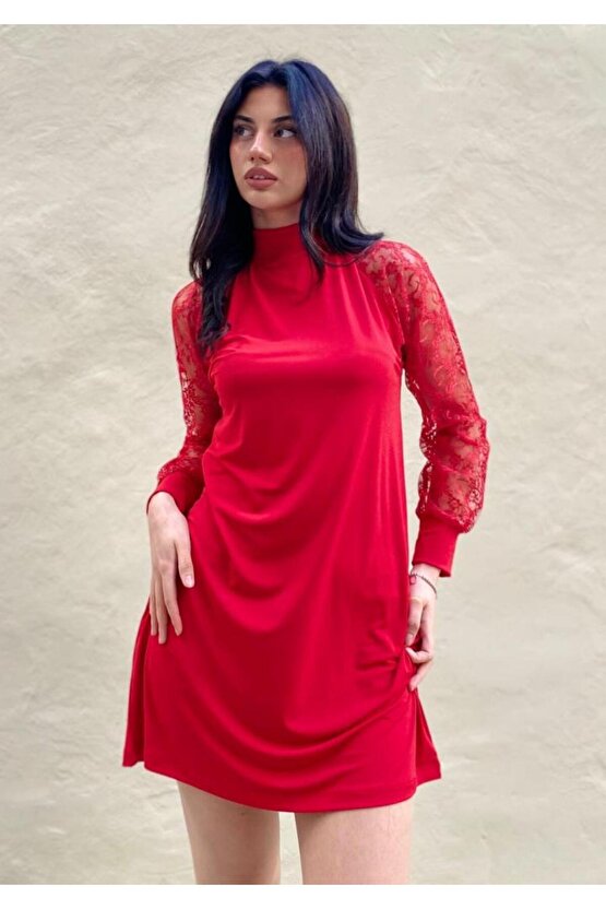 Kadın Uzun Kollu Damla Detaylı Sandy Mini Elbise