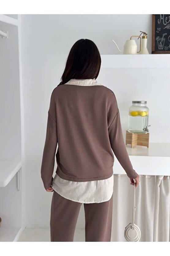 Polo Yaka Gömlekli Salaş Balon Pantolunlu ıkılı Takım