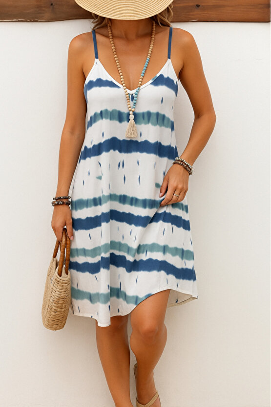 EQURİ Kadın Ip Askılı V Yakalı Karışık Renkli Süprem Elbise