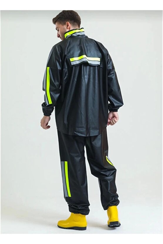 Motorcu Kurye Su Geçirmez Yağmurluk Takım - Siyah