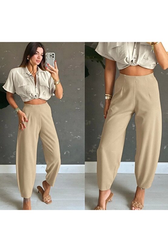 Kadın Yüksek Bel Krep Pantolon