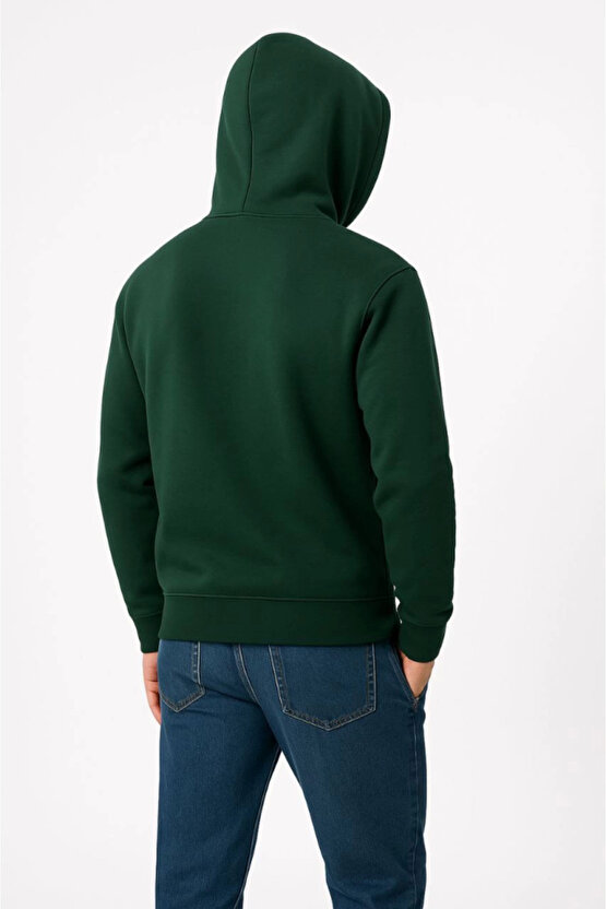 EQURİ Erkek Üç İplik Kapüşonlu Kanguru Cepli SweatShirt Hoodie - Haki