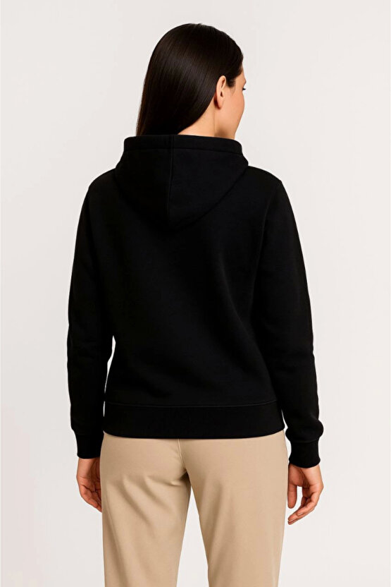 EQURİ Üç İplik Kapüşonlu Tam Fermuarlı Kanguru Çepli SweatShirt Hoodie - Siyah