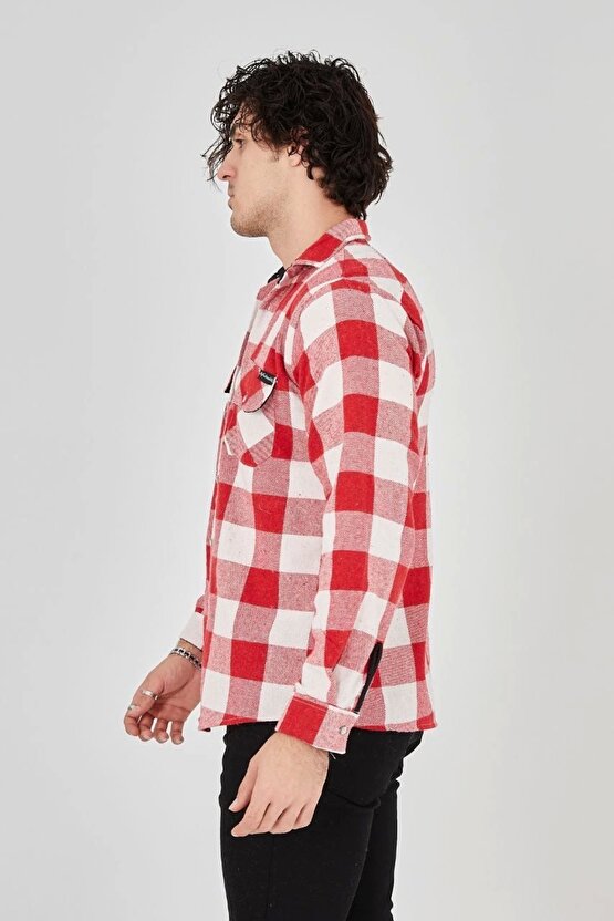 Erkek Oduncu Gömlek – Uzun Kollu, Şardonlu Kumaş, Kareli Desen, Regular Fit, Manşetli, Çift Cepli, R