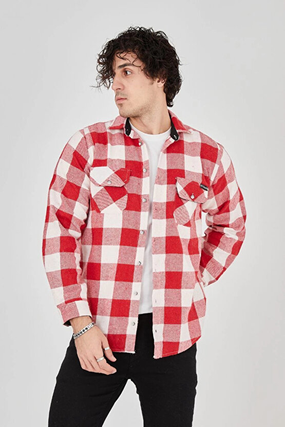 Erkek Oduncu Gömlek – Uzun Kollu, Şardonlu Kumaş, Kareli Desen, Regular Fit, Manşetli, Çift Cepli, R