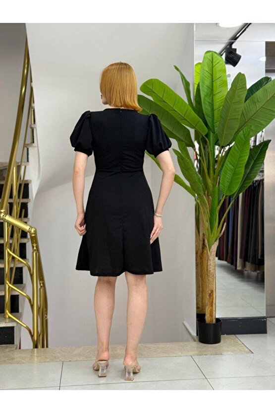 Kadın Kısa Kollu Bisiklet Yaka önden Düğmeli Ithal Krep Elbise