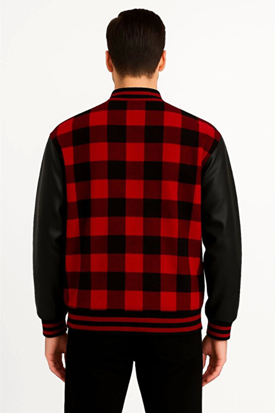 EQURİ Kolları Suni Deri Içi Astarlı Oduncu Kolej Içi Ceket - Bordo