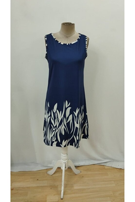 EQURİ Kadın Askılı Yuvarlak Yakalı Yaprak Desenli Dalgıç Elbise