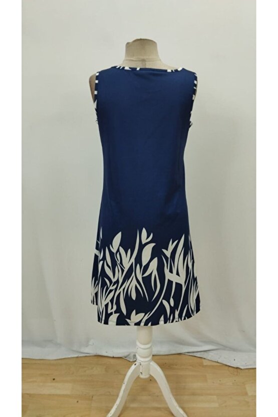 EQURİ Kadın Askılı Yuvarlak Yakalı Yaprak Desenli Dalgıç Elbise