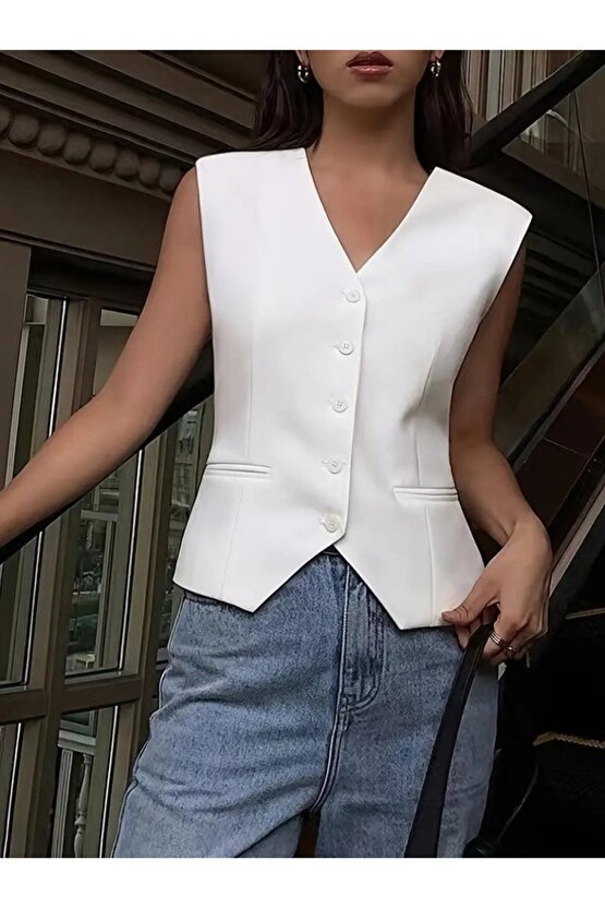 EQURİ Kadın Sıfır Kollu önden Düğmeli Atlas Yelek