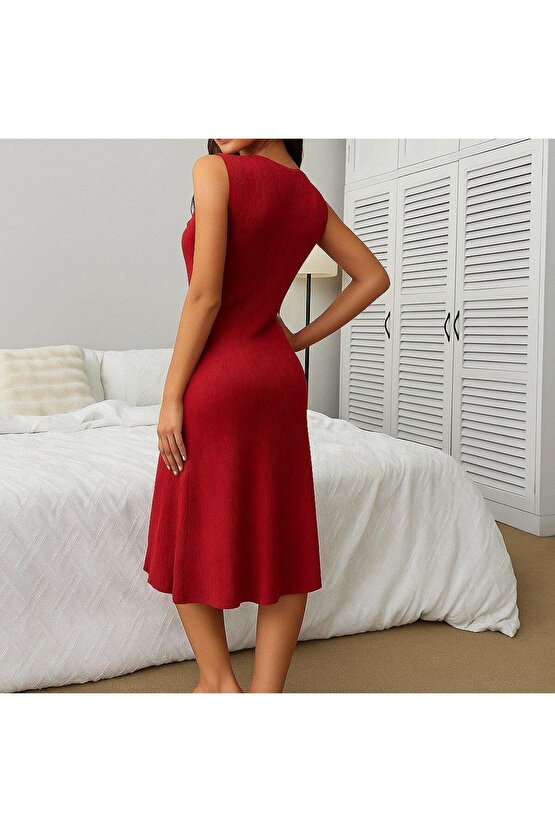 Kadın V Yakalı önden Düğmeli Kaşkorse Elbise