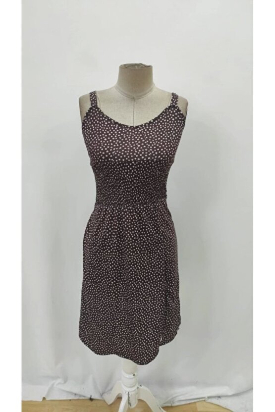 Kadın Askılı V Yakalı Beli Lastikli Yırtmaçlı Süprem Midi Elbise