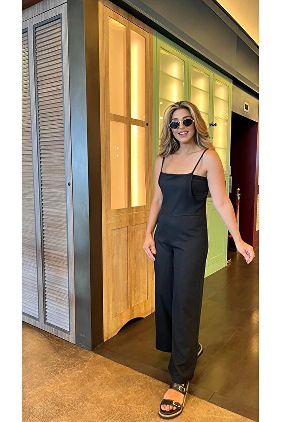 EQURİ Kadın Askılı Yandan Fermuarlı Geniş Paçalı Valencia Tulum