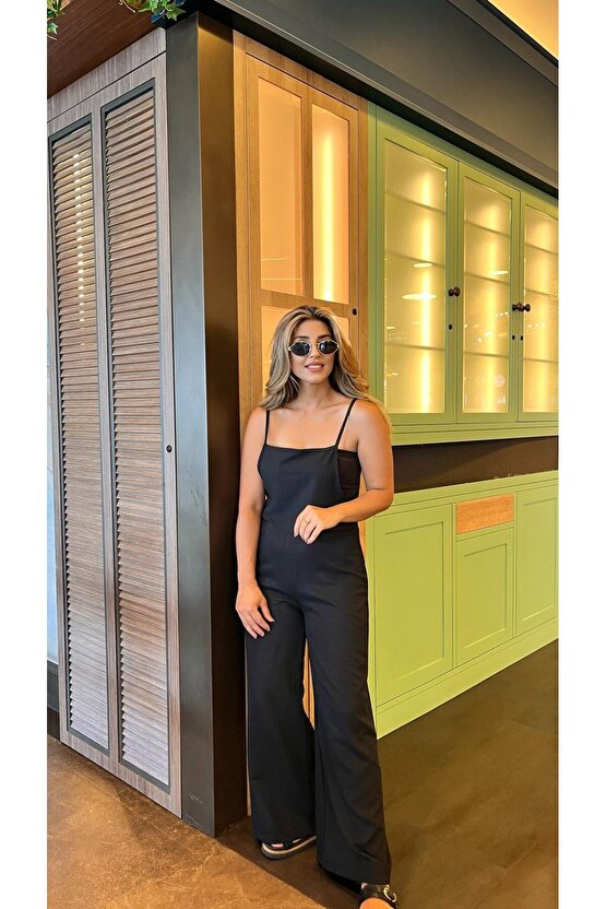 EQURİ Kadın Askılı Yandan Fermuarlı Geniş Paçalı Valencia Tulum