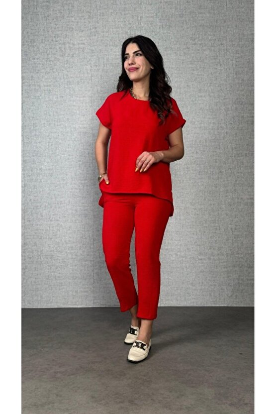 EQURİ Kadın Kısa Kollu Yuvarlak Yaka Aerobin Bluz Ve Pantolon Ikili Takım