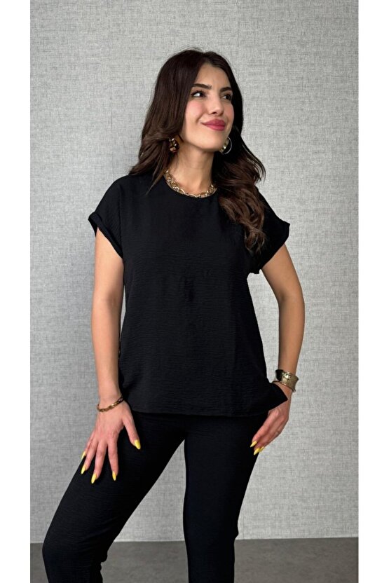 EQURİ Kadın Kısa Kollu Yuvarlak Yaka Aerobin Bluz Ve Pantolon Ikili Takım