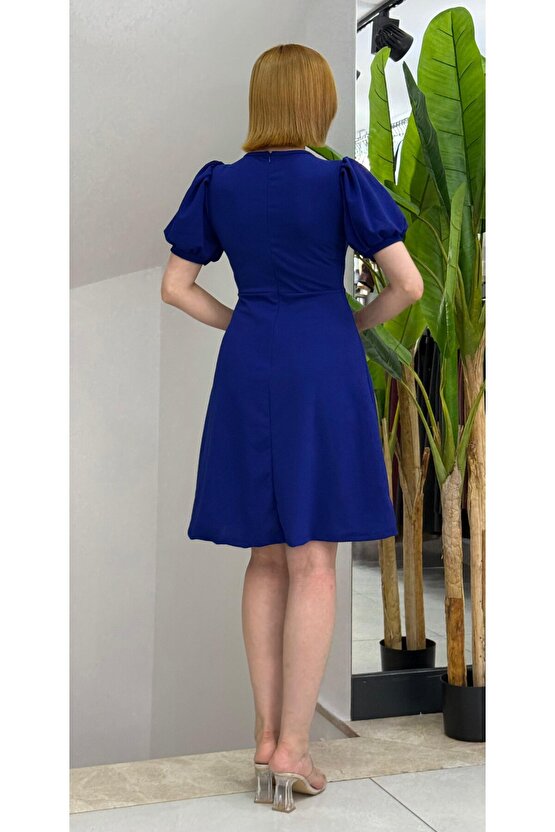 EQURİ Kadın Kısa Kollu Bisiklet Yaka önden Düğmeli Ithal Krep Elbise