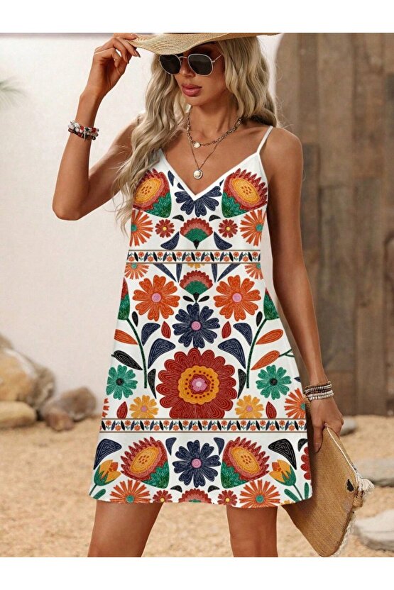 EQURİ Kadın Ip Askılı V Yakalı Süprem Elbise