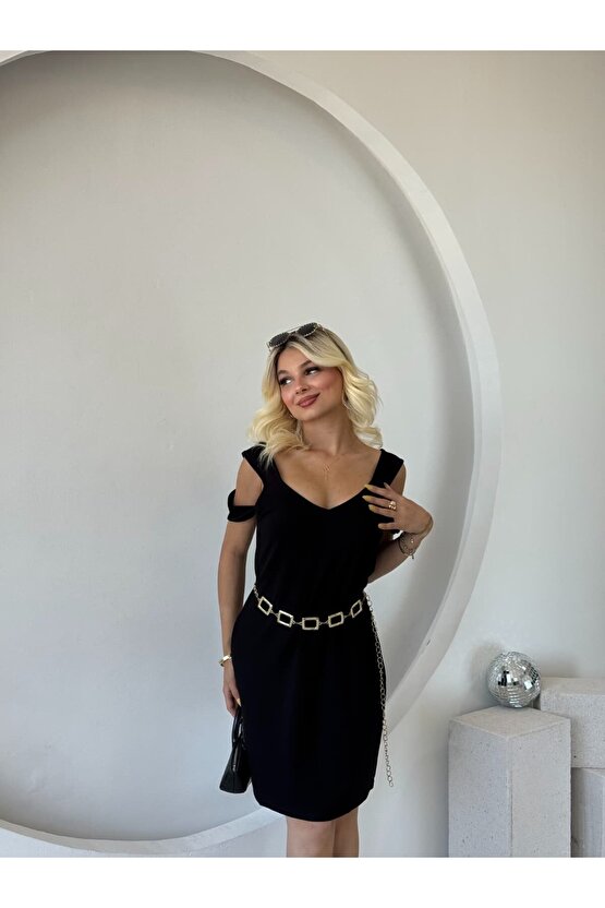 EQURİ Kadın Askılı Soğuk Omuz Detaylı Modal Elbise