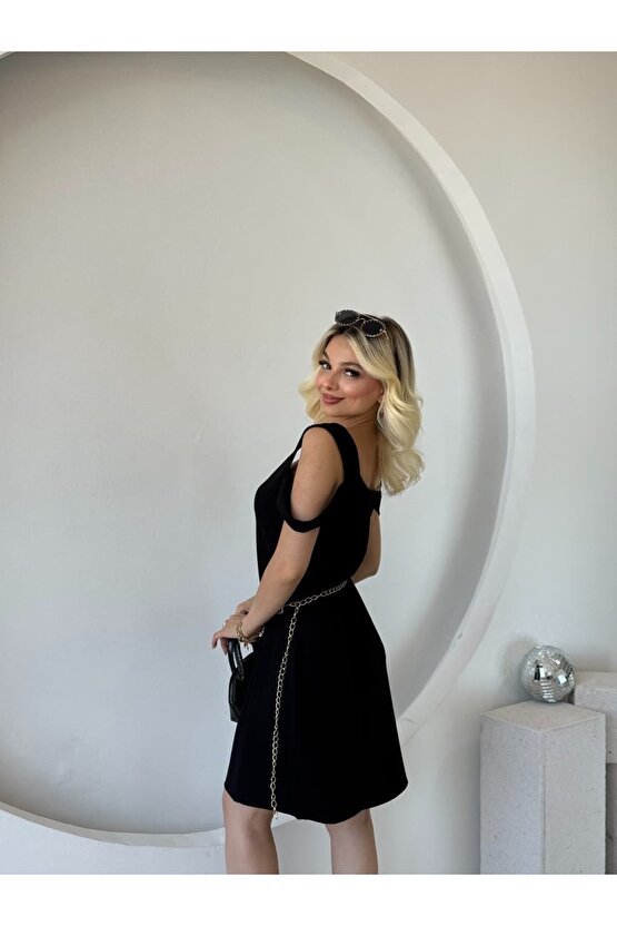 EQURİ Kadın Askılı Soğuk Omuz Detaylı Modal Elbise