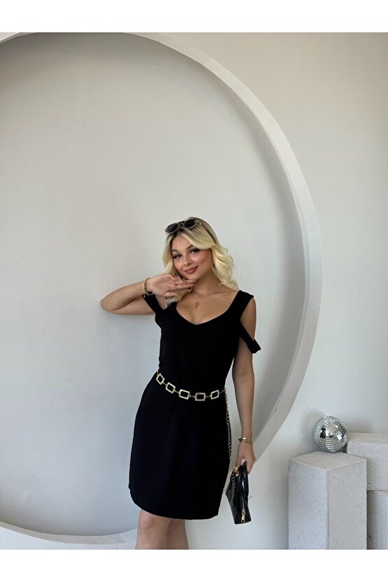 EQURİ Kadın Askılı Soğuk Omuz Detaylı Modal Elbise