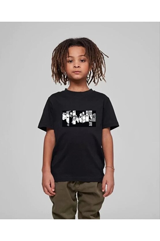 Çocuk Unisex Baskılı T-Shirt - Siyah