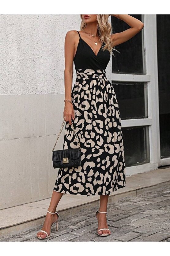 EQURİ Kadın Ip Askılı Kruvaze Yakalı üst Janjan Alt Süprem Elbise