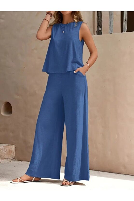 EQURİ Kadın Sıfır Kollu Bisiklet Yaka Aerobin Bluz Ve Pantolon Ikili Takım