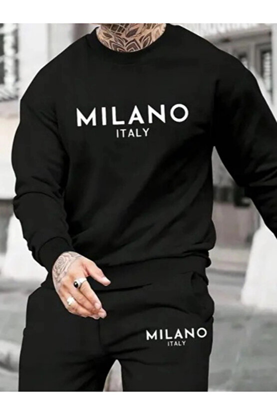 Erkek Uzun Kollu Baskı Detaylı Iki Iplik Takım