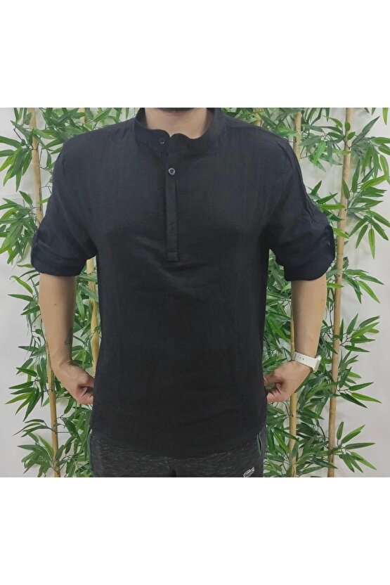 Erkek Uzun Kollu Hakim Yaka Düğmeli Erkek Müslim Gömlek