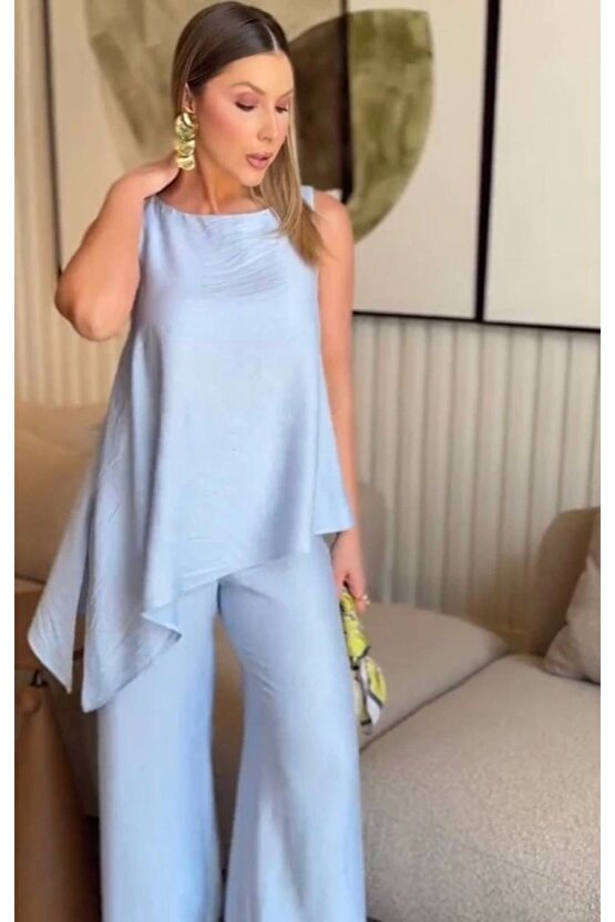 Asimetrik Bluz Pantolon İkili Takım