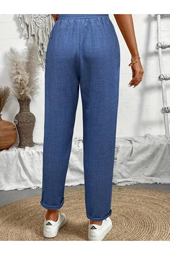 EQURİ Kadın Yüksek Bel Lastikli Belde Bağcık Detaylı Aerobin Pantolon